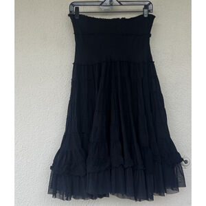 Tokyo Denim Bank Black Tiered Maxi Skirt Medium Goth Fairy Grunge Dark Romance
